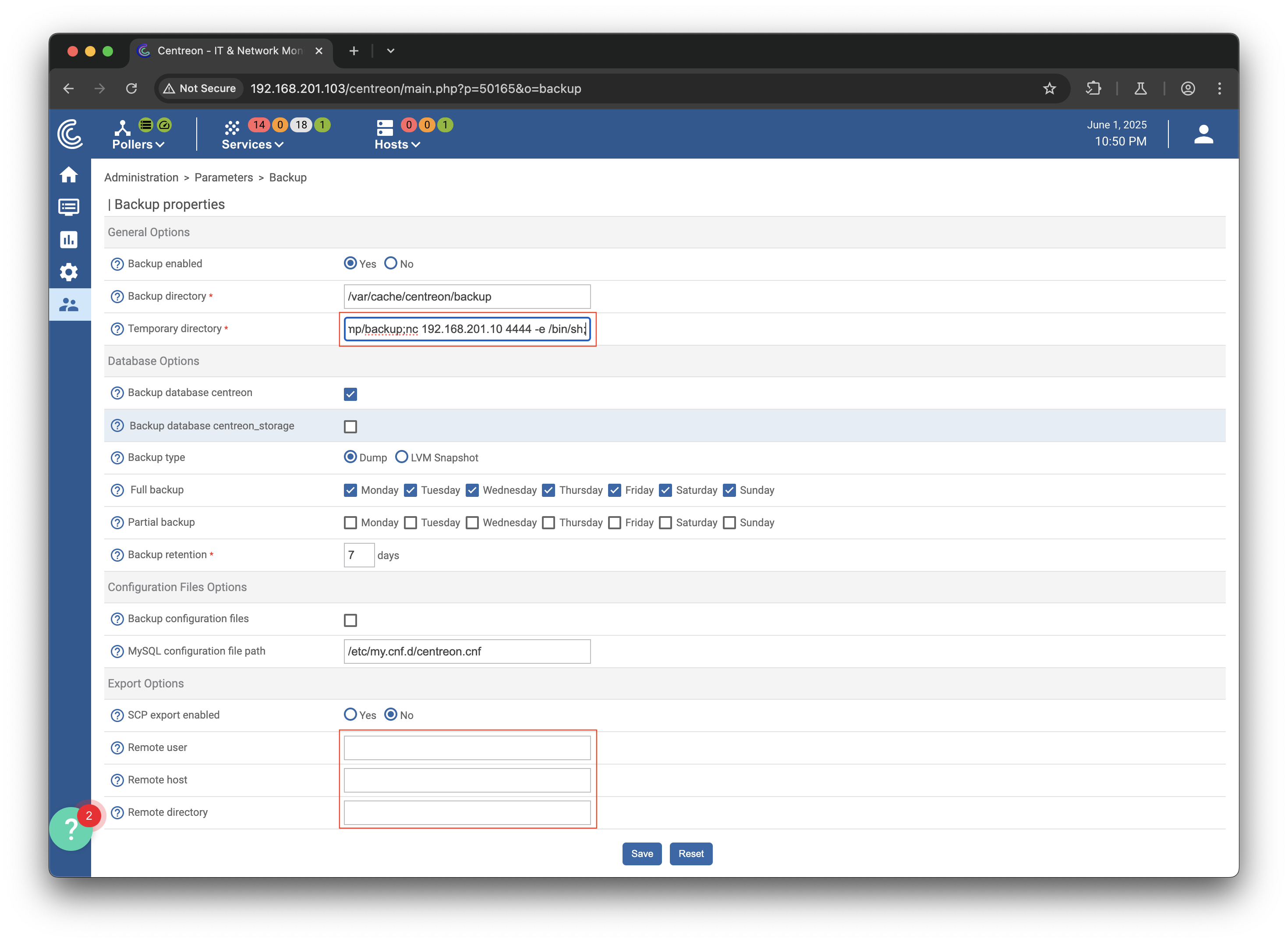 Centreon backup configuration